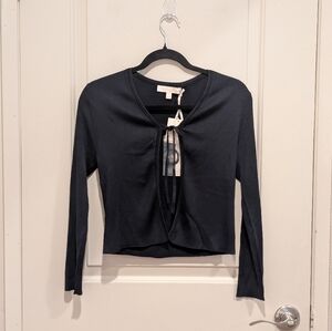 Etcetera 97% Silk Women's Black Tie Ribbed Cardigan Size Small